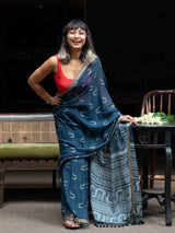 Women's Blue Cotton Viscose Saree