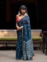 Women's Blue Cotton Viscose Saree