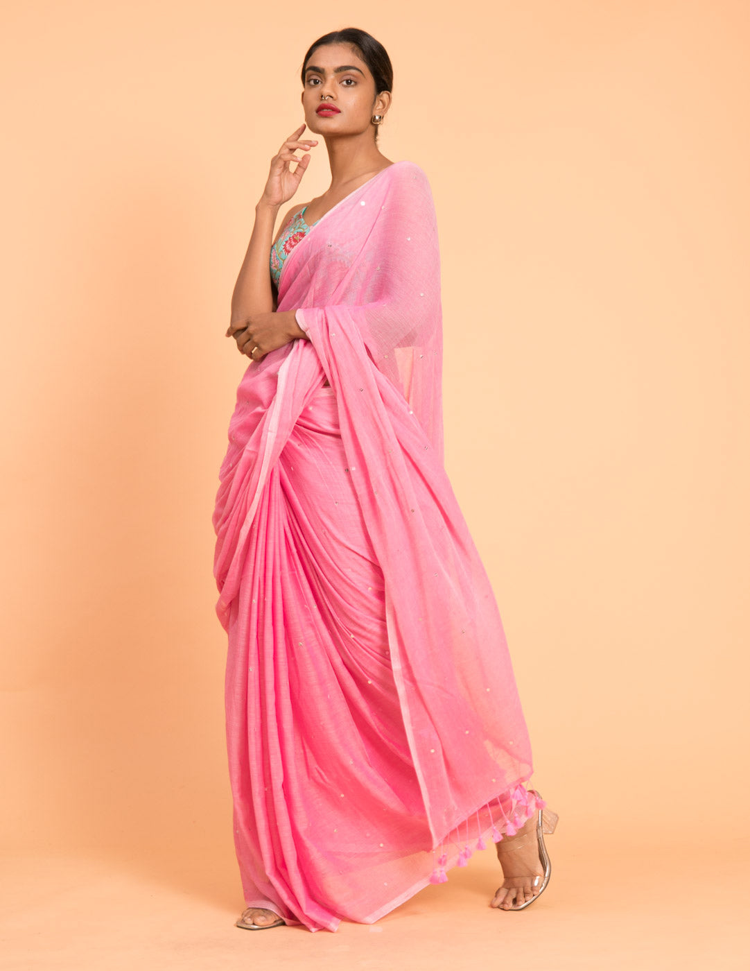 Women's Pink Casual Pure Cotton Saree