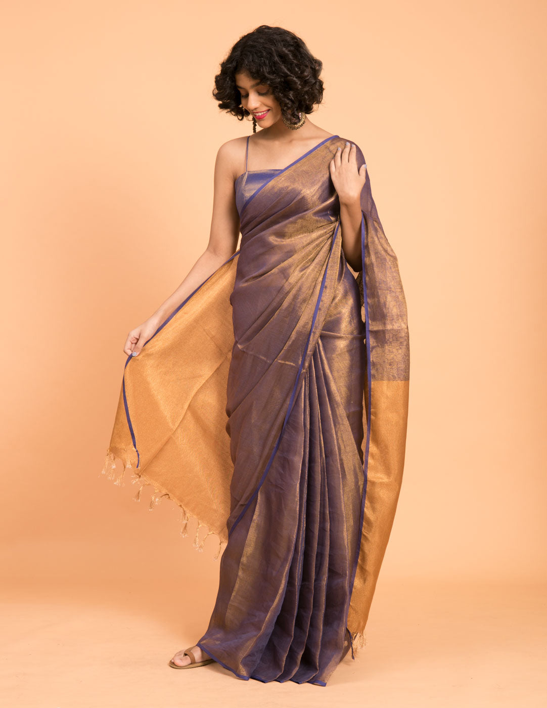 Women's Purple Casual Linen Saree