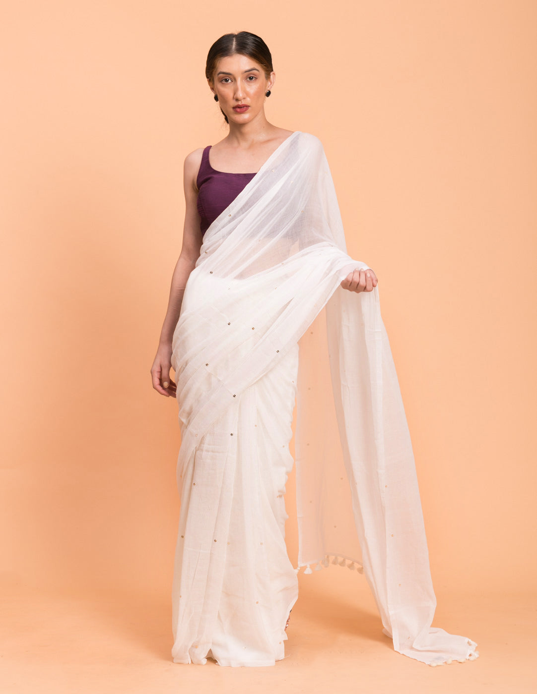 Women's White Casual Pure Cotton Saree