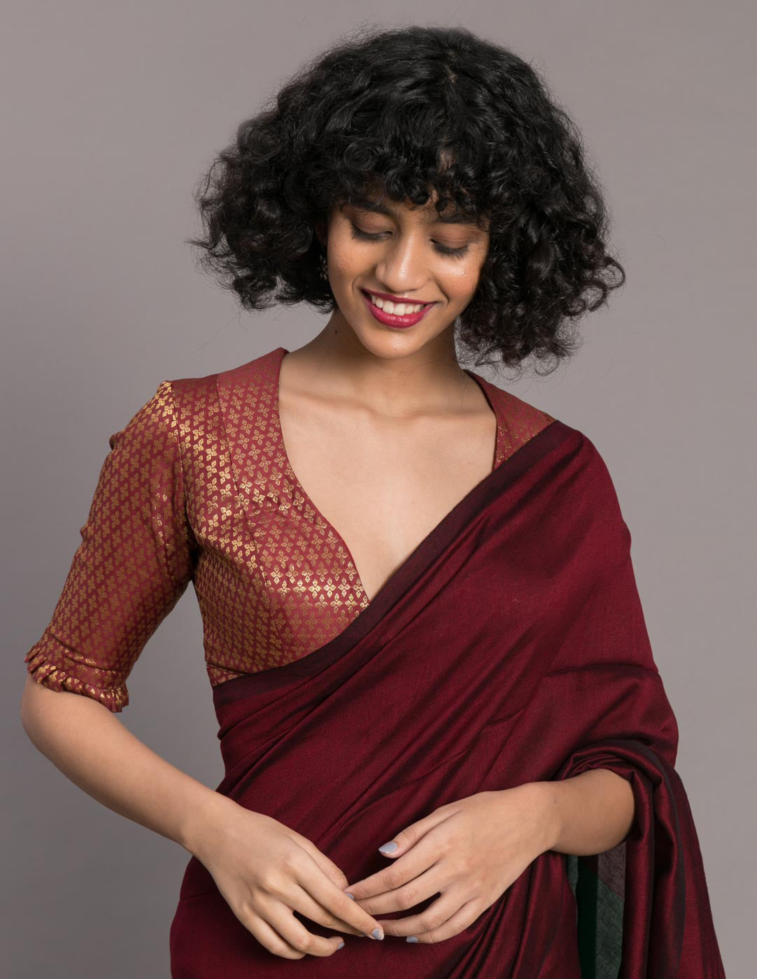 Women's Maroon Casual Cotton Blend Saree