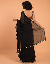 Women's Black Mul Cotton Saree