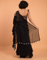 Women's Black Mul Cotton Saree