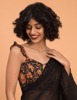 Women's Black Mul Cotton Saree