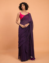 Women's Purple Cotton Blend Saree
