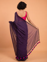 Women's Purple Cotton Blend Saree