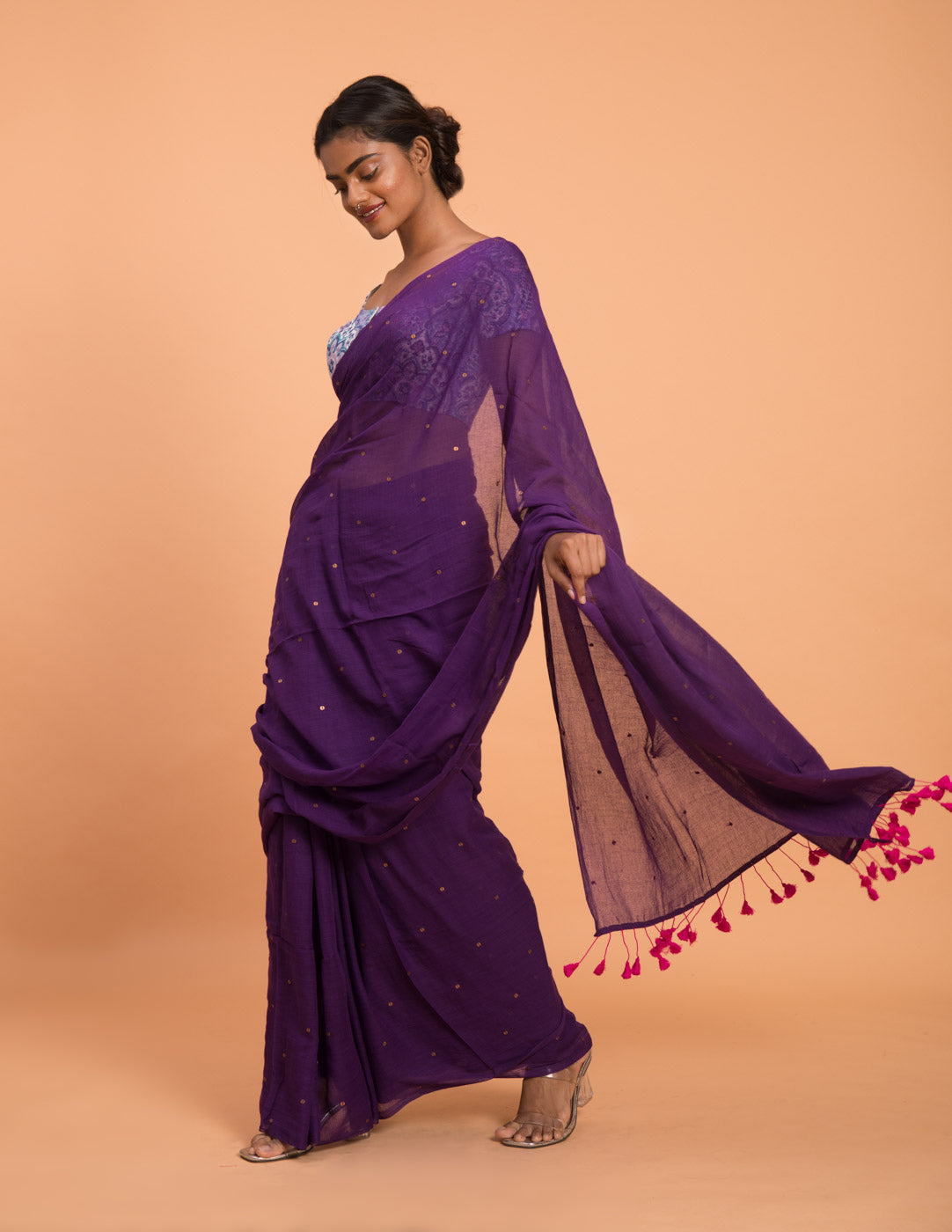 Women's Purple Pure Cotton Saree
