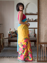 Women's Yellow Mul Cotton Saree
