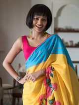 Women's Yellow Mul Cotton Saree