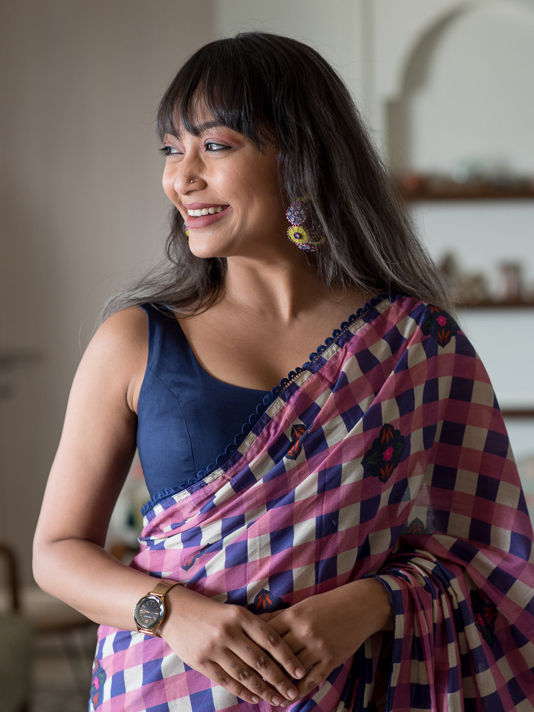 Women's Multicolor Mul Cotton Saree