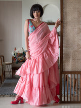 Women's Pink Mul Cotton Saree