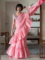 Women's Pink Mul Cotton Saree