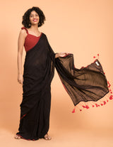 Women's Black Cotton Blend Saree