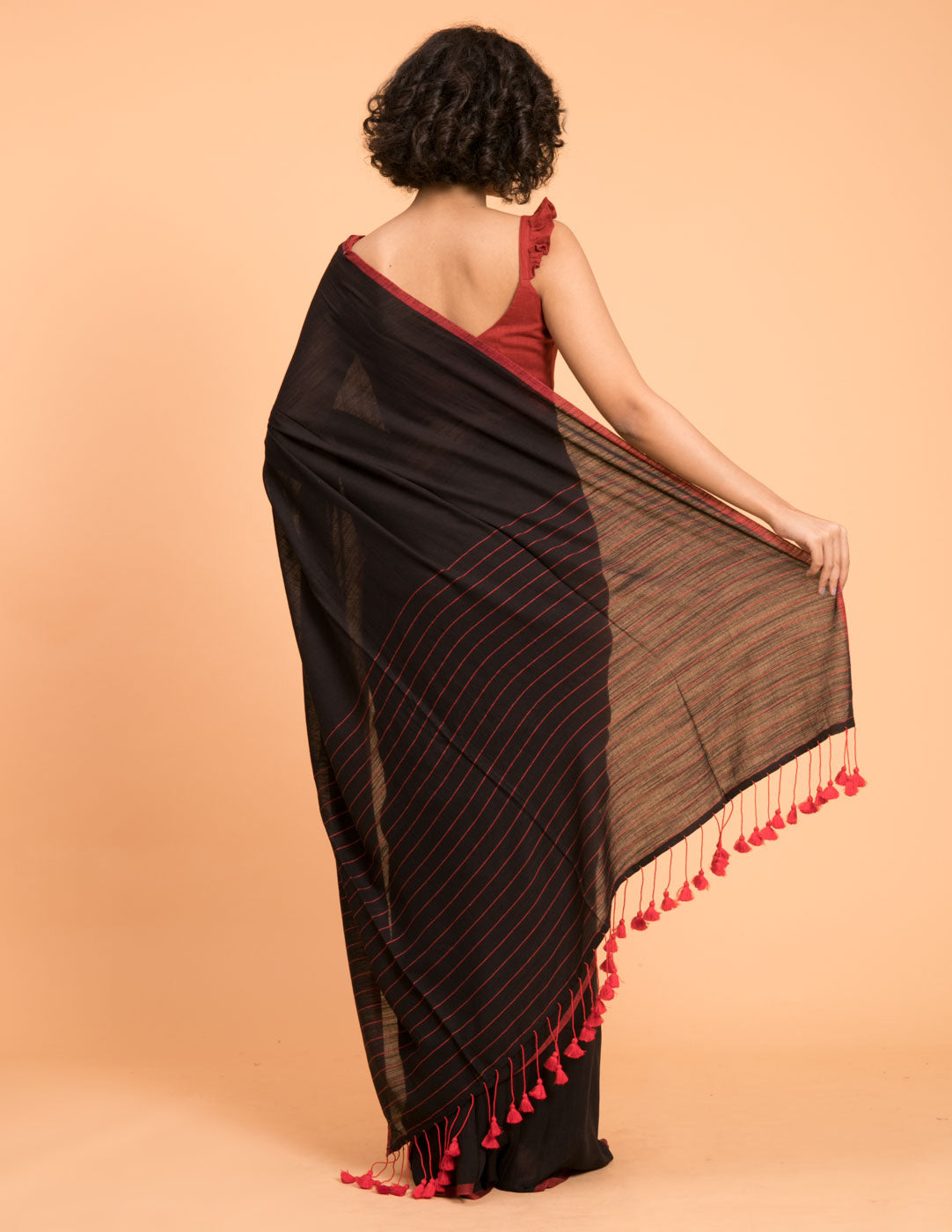 Women's Black Cotton Blend Saree
