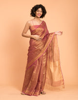 Women's Pink Linen Saree