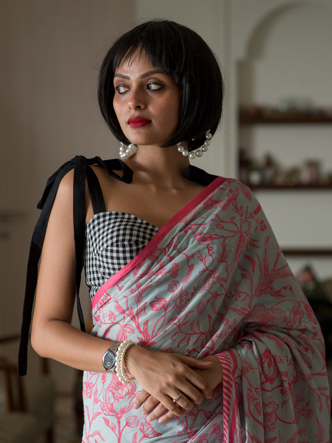 Women's White Mul Cotton Saree
