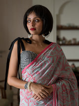 Women's White Mul Cotton Saree