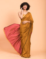 Women's Yellow Cotton Blend Saree