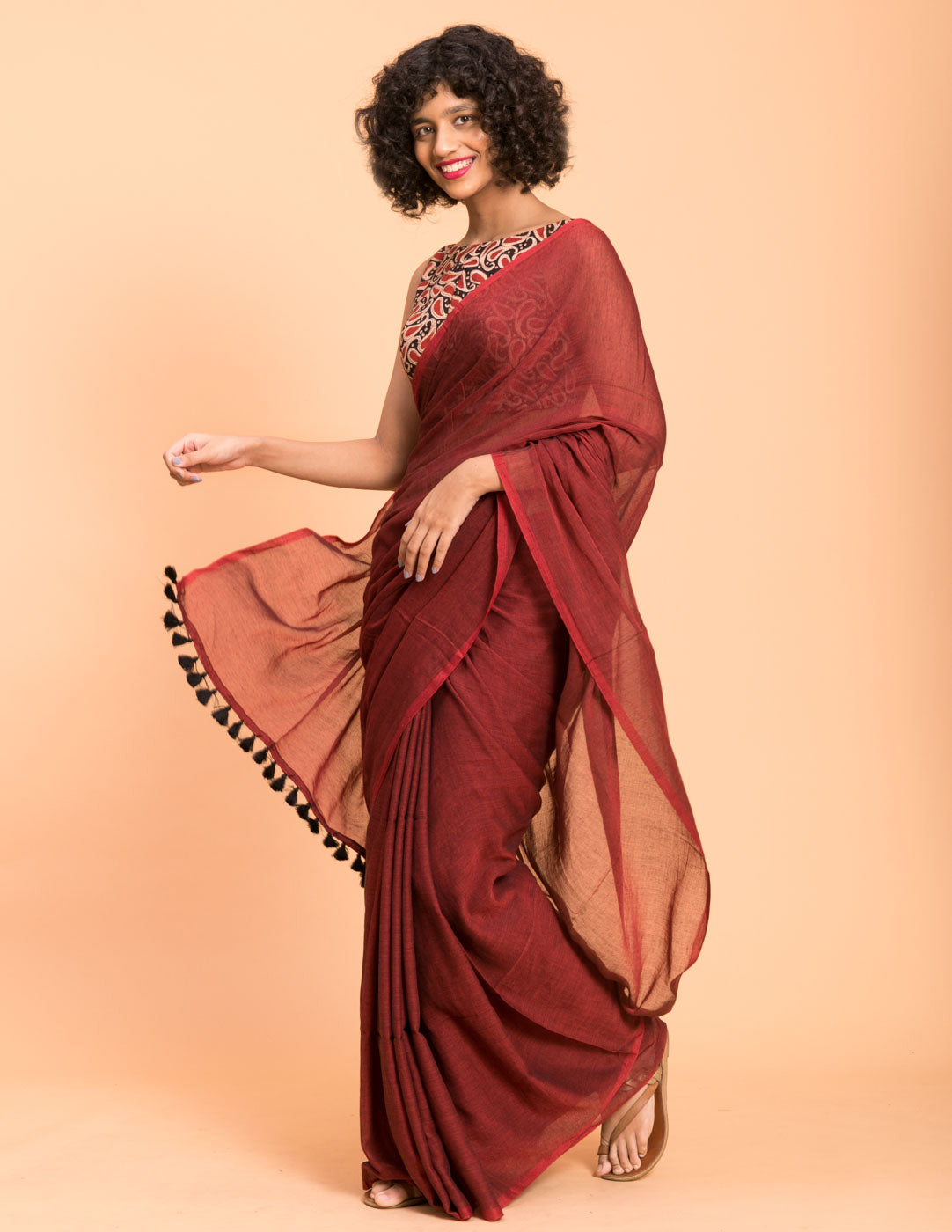 Women's Red Pure Cotton Saree