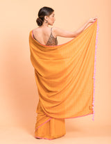 Women's Yellow Cotton Blend Saree