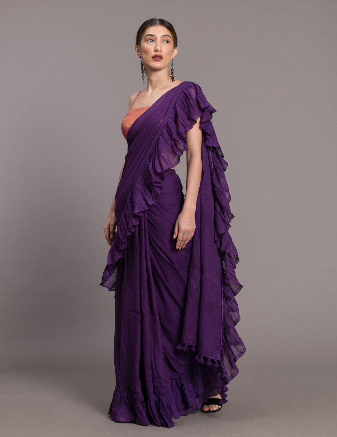 Women's Purple Mul Cotton Saree