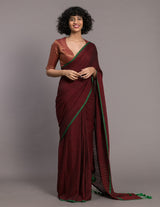 Women's Red Cotton Blend Saree