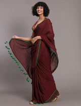 Women's Red Cotton Blend Saree