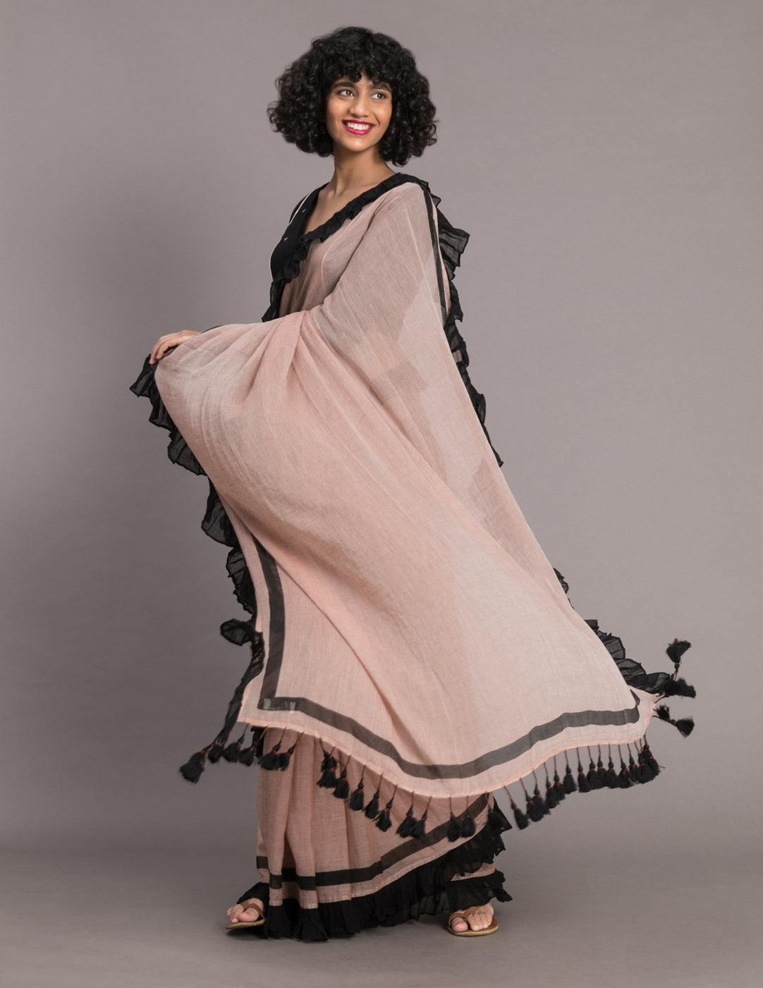 Women's Brown Mul Cotton Saree