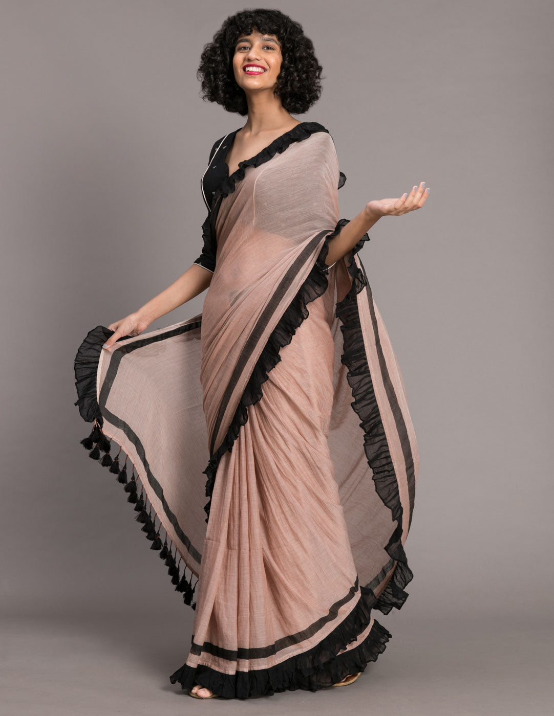 Women's Brown Mul Cotton Saree