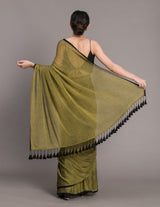 Women's Green Cotton Blend Saree