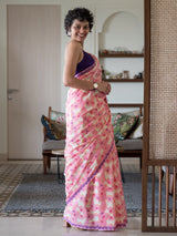 Women's Pink Cotton Mul Saree