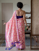 Women's Pink Cotton Mul Saree
