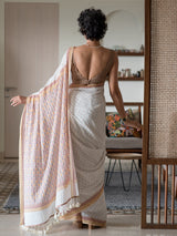 Women's White Mul Cotton Saree