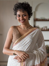 Women's White Mul Cotton Saree
