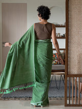 Women's Green Cotton Acrylic Saree