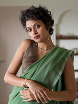 Women's Green Cotton Acrylic Saree