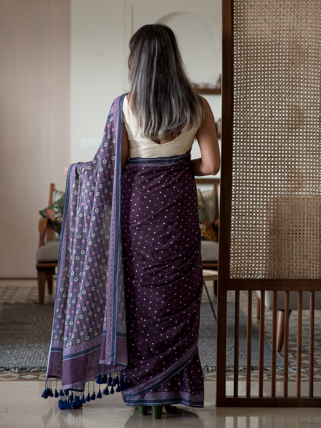 Women's Purple Mul Cotton Saree