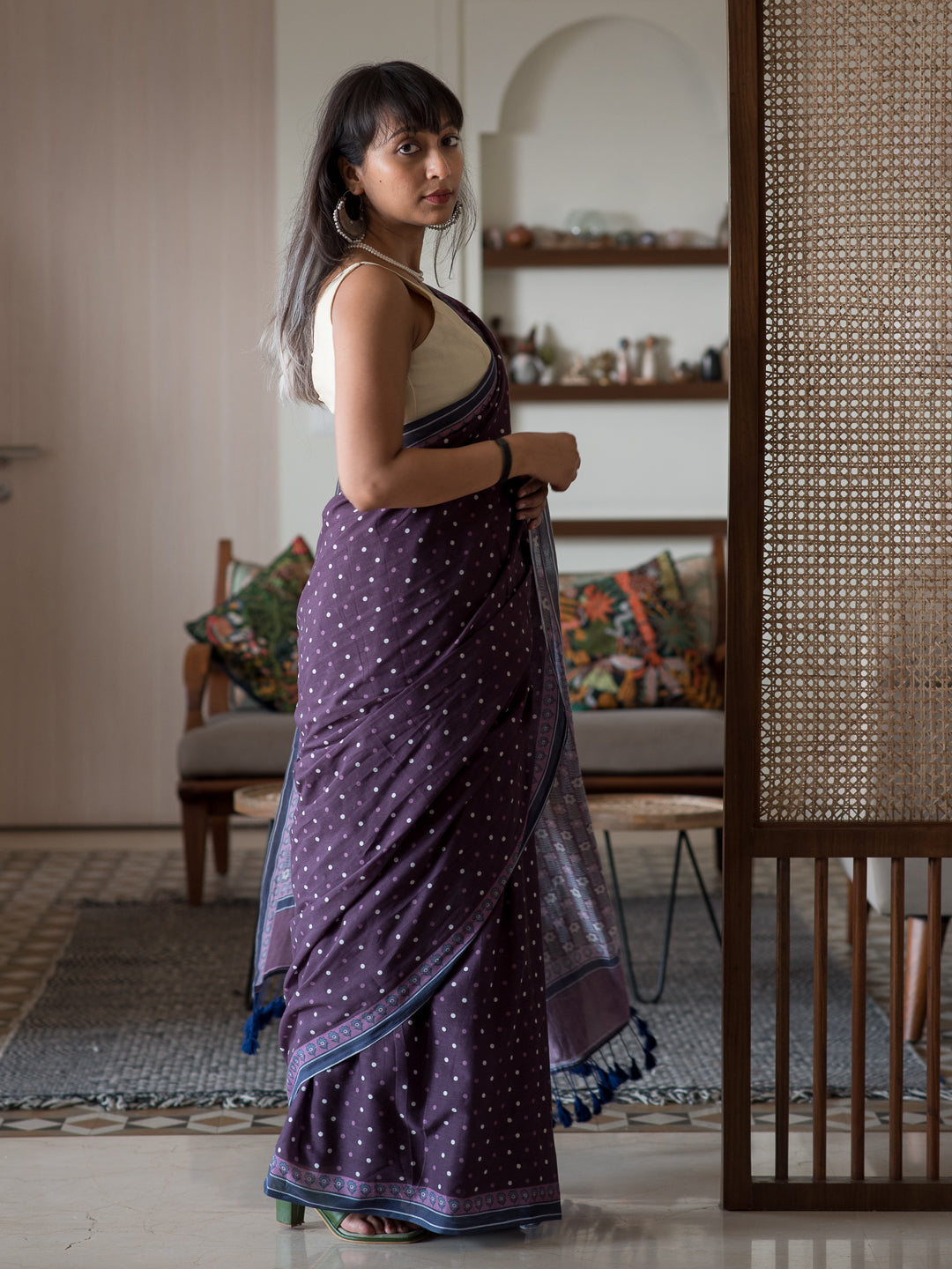 Women's Purple Mul Cotton Saree