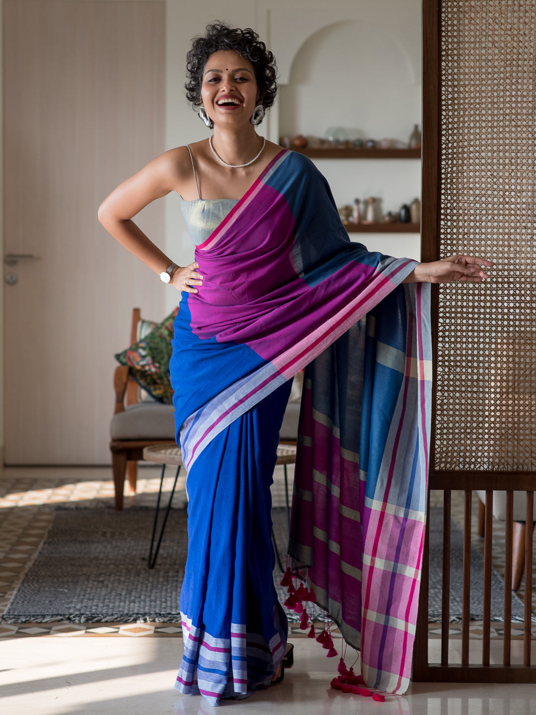 Women's Multicolor Cotton Acrylic Saree