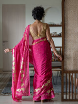 Women's Pink Cotton Viscose Saree