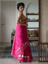 Women's Pink Cotton Viscose Saree