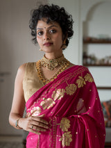 Women's Pink Cotton Viscose Saree