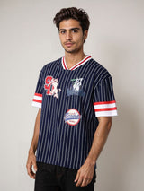 Men's Blue Casual Oversized Fit Printed Half Sleeves Tshirt