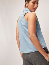 Women's Denim Pin Collar Sleeveless Shirt