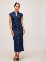 Women's Denim Ruched Shirt Dress