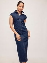 Women's Denim Ruched Shirt Dress