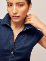 Women's Denim Ruched Shirt Dress