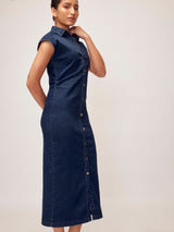 Women's Denim Ruched Shirt Dress