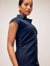 Women's Denim Ruched Shirt Dress